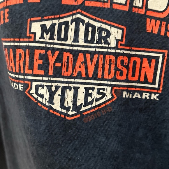 Harley Davidson Mens T-Shirt 2XL Blue Zips 45th Parallel Mackinac Island MI 2016 - Picture 10 of 10